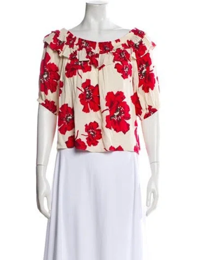 Pre-owned Ba&sh Floral Print Off-the-shoulder Blouse In Neutral