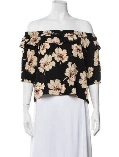 Pre-owned Ba&sh Floral Print Off-the-shoulder Crop Top In Neutrals