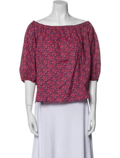 Pre-owned Ba&sh Floral Print Off-the-shoulder Crop Top In Red