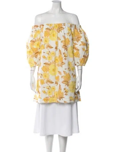 Pre-owned Ba&sh Floral Print Off-the-shoulder Top In Yellow