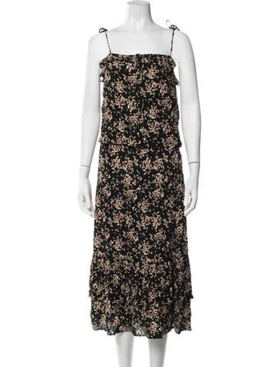 Pre-owned Ba&sh Floral Print Ruffle Embellishment Skirt Set In Black
