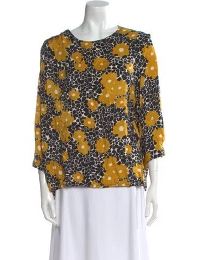 Pre-owned Ba&sh Floral Print Scoop Neck Blouse In Black