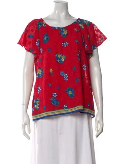 Pre-owned Ba&sh Floral Print Scoop Neck Blouse In Red