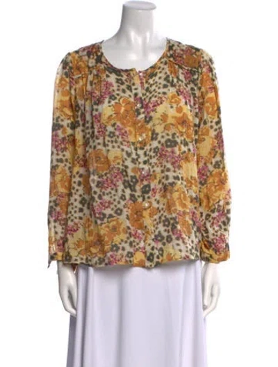 Pre-owned Ba&sh Floral Print Scoop Neck Blouse In Yellow