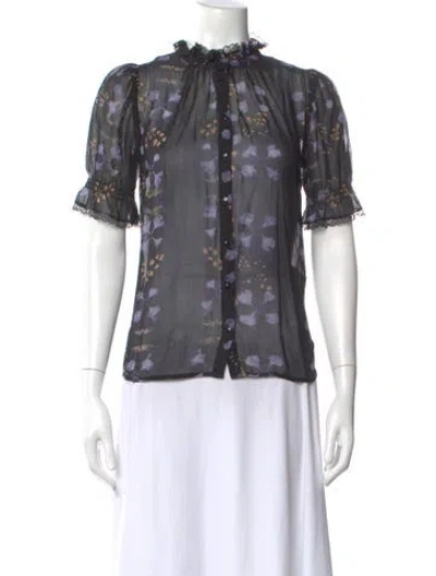 Pre-owned Ba&sh Floral Print Short Sleeve Blouse In Black