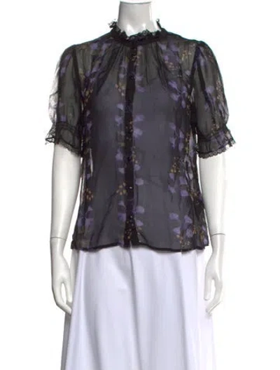 Pre-owned Ba&sh Floral Print Short Sleeve Blouse In Black