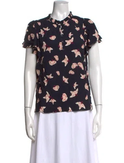 Pre-owned Ba&sh Floral Print Short Sleeve Blouse In Blue