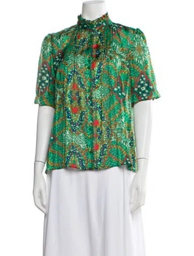 Pre-owned Ba&sh Floral Print Short Sleeve Blouse In Green