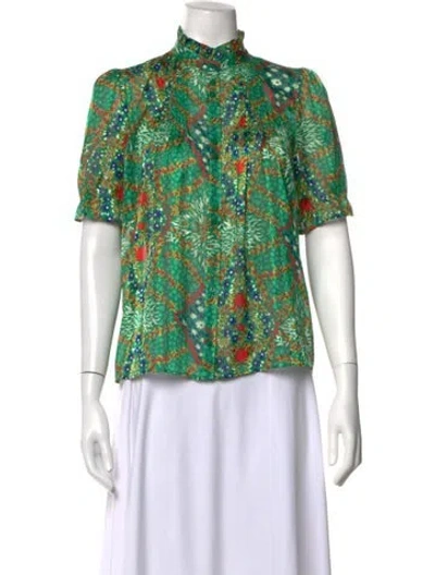 Pre-owned Ba&sh Floral Print Short Sleeve Blouse In Green