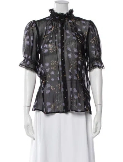 Pre-owned Ba&sh Floral Print Short Sleeve Blouse In Multicolor