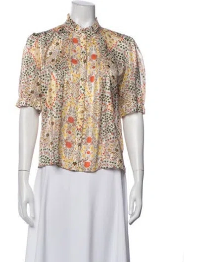 Pre-owned Ba&sh Floral Print Short Sleeve Blouse In Neutral