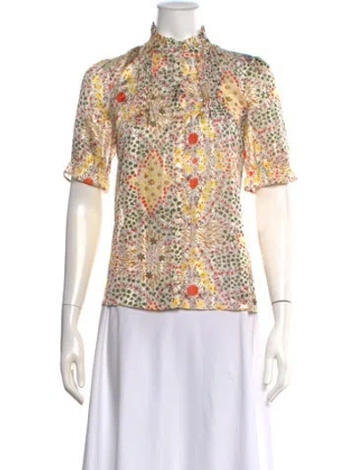 Pre-owned Ba&sh Floral Print Short Sleeve Blouse In Neutrals