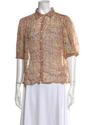 Pre-owned Ba&sh Floral Print Short Sleeve Blouse In Neutrals