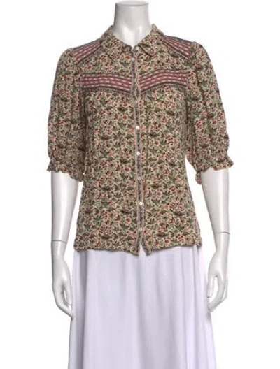 Pre-owned Ba&sh Floral Print Short Sleeve Blouse In Neutrals