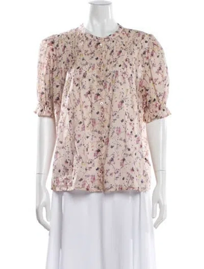 Pre-owned Ba&sh Floral Print Short Sleeve Blouse In Pink
