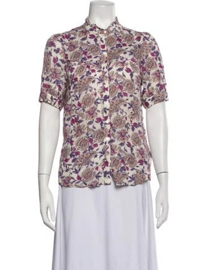 Pre-owned Ba&sh Floral Print Short Sleeve Blouse In Purple