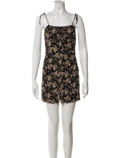 Pre-owned Ba&sh Floral Print Square Neckline Blouse In Black