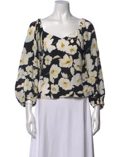 Pre-owned Ba&sh Floral Print Square Neckline Blouse In Black