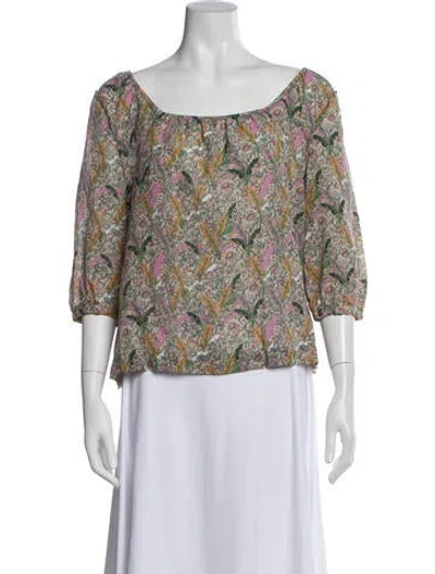 Pre-owned Ba&sh Floral Print Square Neckline Blouse In Blue