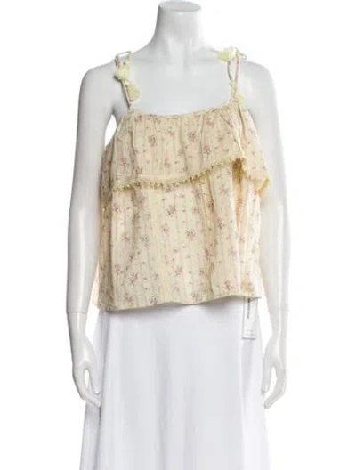 Pre-owned Ba&sh Floral Print Square Neckline Blouse W/ Tags In Yellow