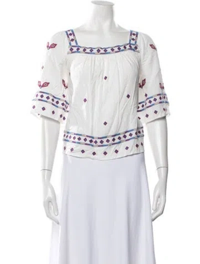 Pre-owned Ba&sh Floral Print Square Neckline Blouse In White