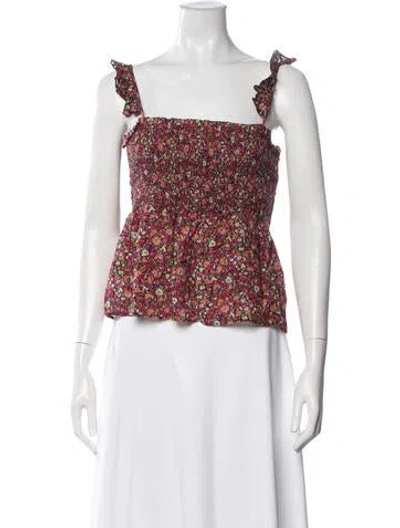 Pre-owned Ba&sh Floral Print Square Neckline Blouse In White