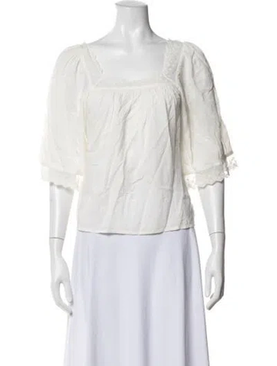 Pre-owned Ba&sh Floral Print Square Neckline Blouse In White