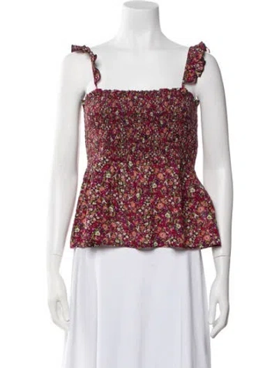 Pre-owned Ba&sh Floral Print Square Neckline Crop Top In Red