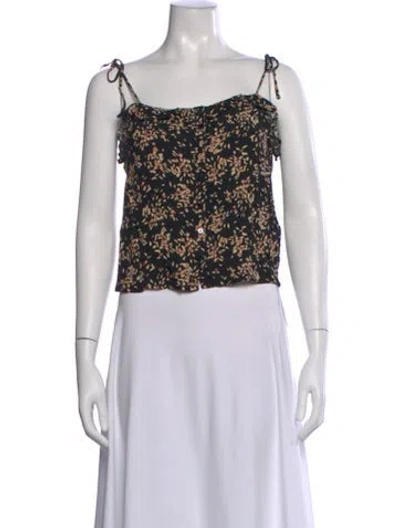Pre-owned Ba&sh Floral Print Square Neckline Top In Black