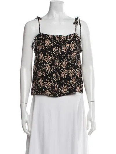Pre-owned Ba&sh Floral Print Square Neckline Top In Black