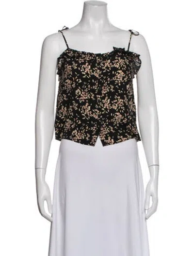 Pre-owned Ba&sh Floral Print Square Neckline Top In Black