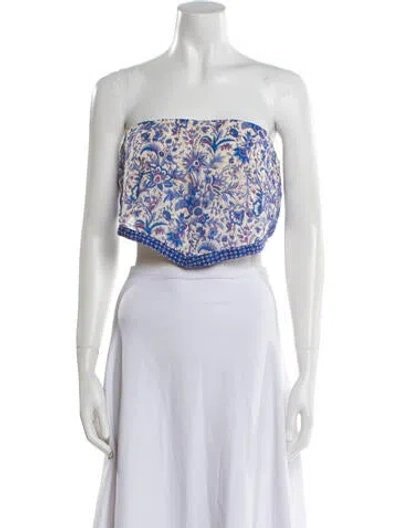 Pre-owned Ba&sh Floral Print Strapless Crop Top In Blue