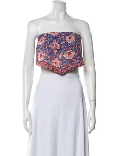 Pre-owned Ba&sh Floral Print Strapless Crop Top In White