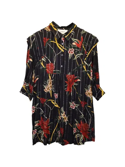 Pre-owned Ba&sh Floral-print Striped Mini Dress In Black
