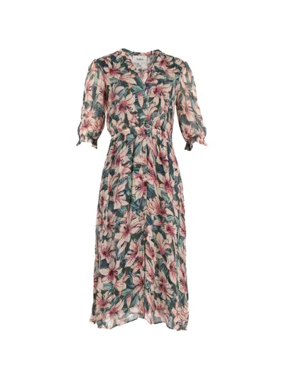 Pre-owned Ba&sh Floral-print Three-quarter-sleeve Dress In Pink