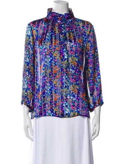 Pre-owned Ba&sh Floral Print Three-quarter Sleeve Blouse In Blue