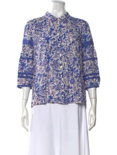 Pre-owned Ba&sh Floral Print Three-quarter Sleeve Blouse In Blue