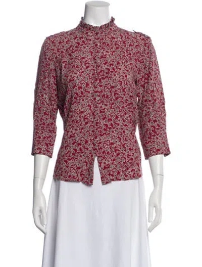 Pre-owned Ba&sh Floral Print Three-quarter Sleeve Blouse In Burgundy