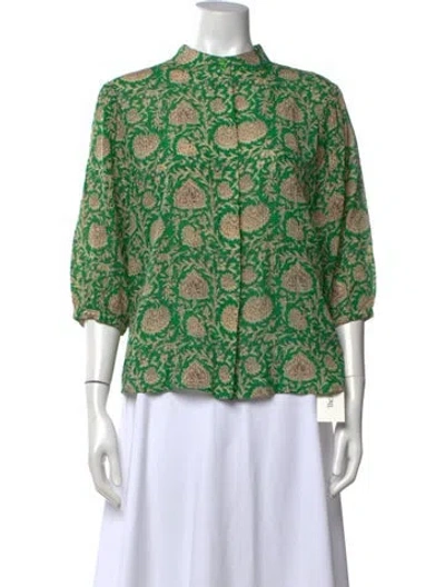 Pre-owned Ba&sh Floral Print Three-quarter Sleeve Blouse In Green