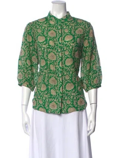 Pre-owned Ba&sh Floral Print Three-quarter Sleeve Blouse In Green