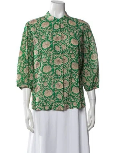 Pre-owned Ba&sh Floral Print Three-quarter Sleeve Blouse In Green