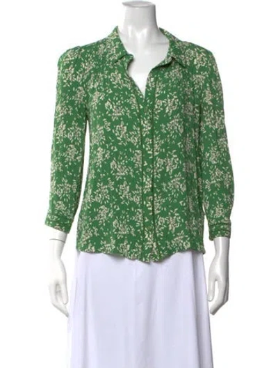 Pre-owned Ba&sh Floral Print Three-quarter Sleeve Blouse In Green
