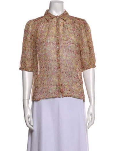 Pre-owned Ba&sh Floral Print Three-quarter Sleeve Blouse In Neutrals