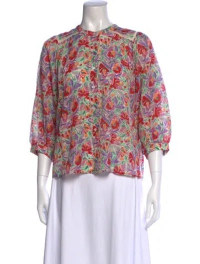 Pre-owned Ba&sh Floral Print Three-quarter Sleeve Blouse In Pink