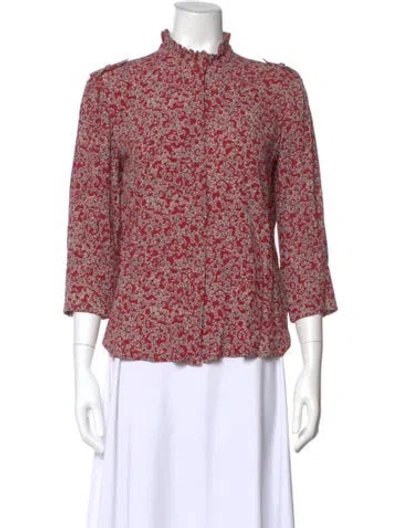 Pre-owned Ba&sh Floral Print Three-quarter Sleeve Blouse In Red
