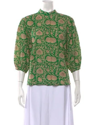 Pre-owned Ba&sh Floral Print Three-quarter Sleeve Top In Green