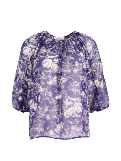 Pre-owned Ba&sh Floral-print Tie Blouse In Purple