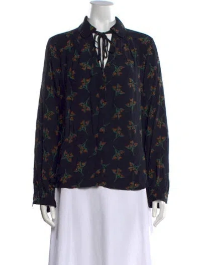 Pre-owned Ba&sh Floral Print Tie Neck Blouse In Black