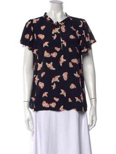 Pre-owned Ba&sh Floral Print Tie Neck Blouse In Black