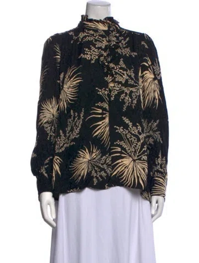 Pre-owned Ba&sh Floral Print Tie Neck Blouse In Black